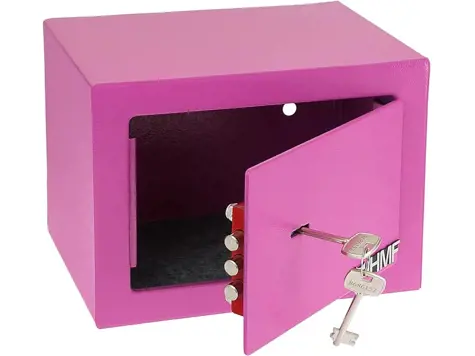 Caja Fuerte Pequeña HMF 49216-15 con Llave, 23x17x17 cm, Rosa