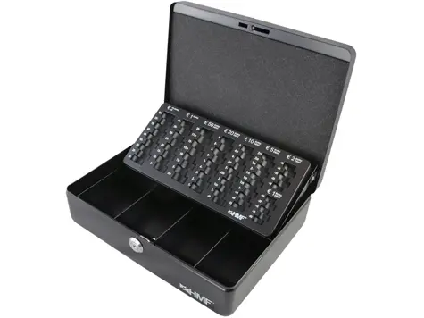 Caja fuerte HMF con bandeja para contar monedas, 30x24x9 cm, negro.