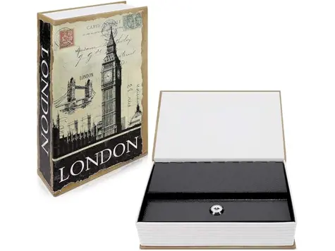 Caja fuerte libro Navaris diseño Londres, guardar dinero joyas relojes, 2 llaves - M.