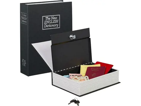 Caja Fuerte Libro con Candado, Negro - 27x20x6.5 cm. ¡Protege tus objetos de valor con estilo!