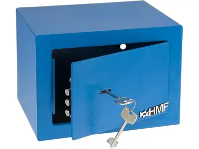 Caja Fuerte HMF 49216-05 Pequeña con Llave para Muebles, 23x17x17 cm, Azul.