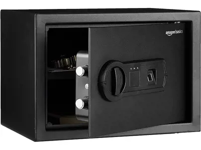 Caja Fuerte Amazon Basics con Huella Dactilar - 14L Negro.